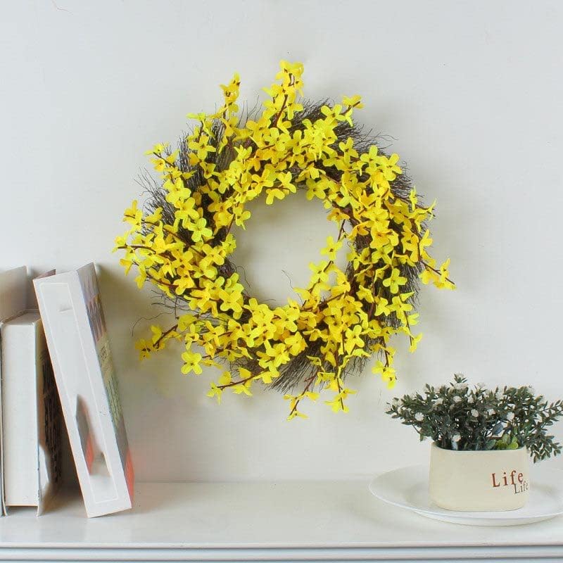 16 Inch Yellow Forsythia Door Wreath on Grapevine