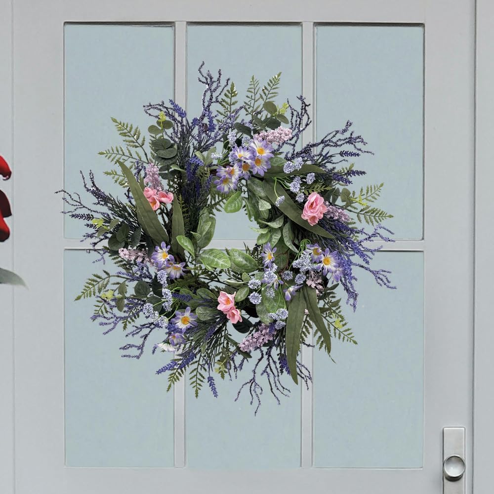 24 Inch Purple Front Door Wreath with Eucalyptus and Lavender