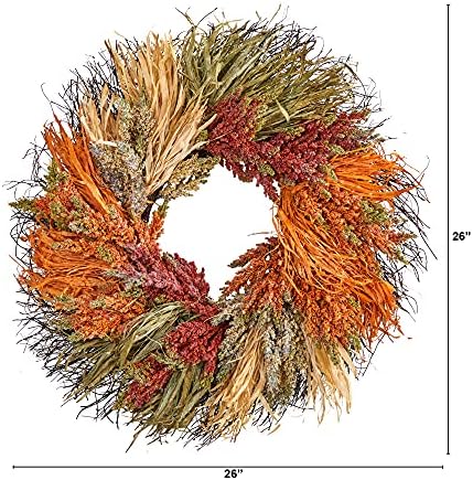 Nearly Natural 26-Inch Fall Sorghum Artificial Wreath