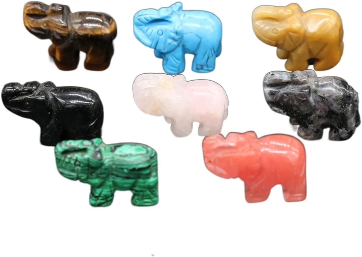 Natural Elephant Statue Rose Quartz Tiger Eye Home Decoration