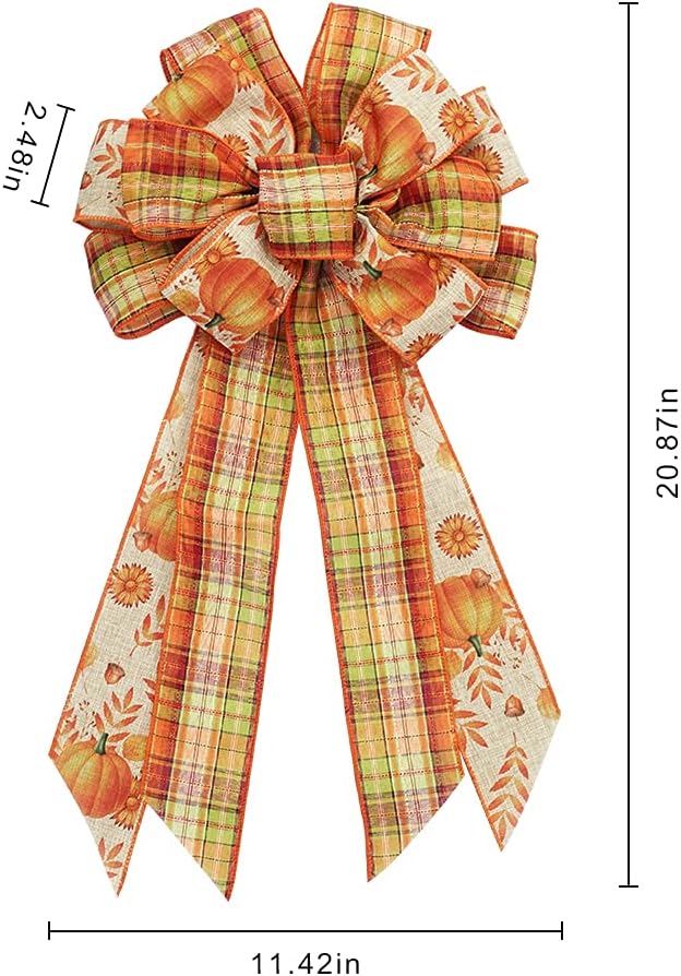 ABTOLS Large Fall Pumpkin Bow Wreath Decoration