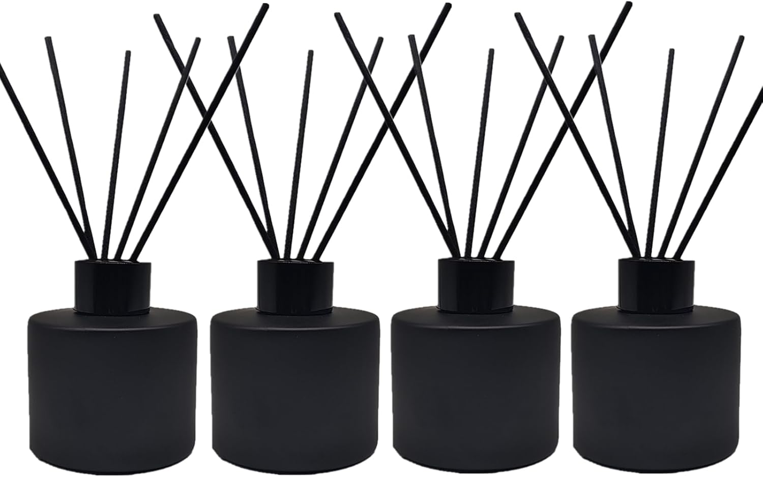 4PCS Matte Black Glass Reed Diffuser Set with Sticks