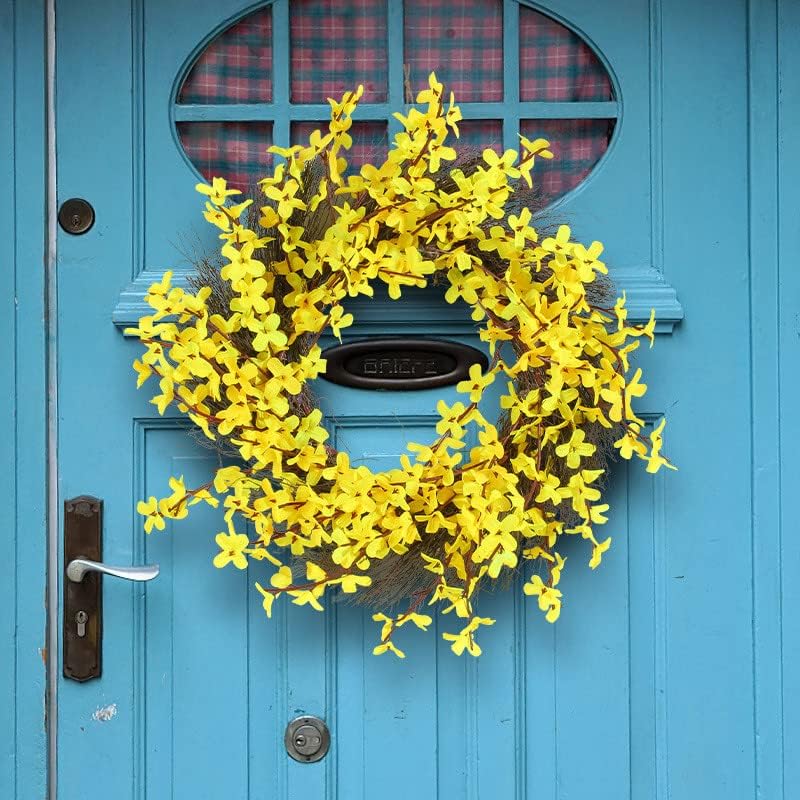 16 Inch Yellow Forsythia Door Wreath on Grapevine
