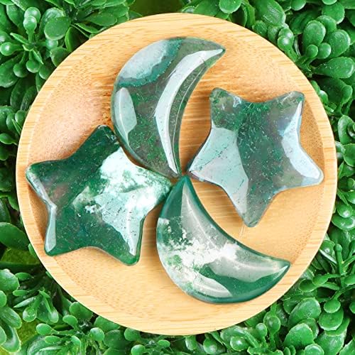 SMQ Moon Star Moss Agate Worry Stone Healing Crystal Set