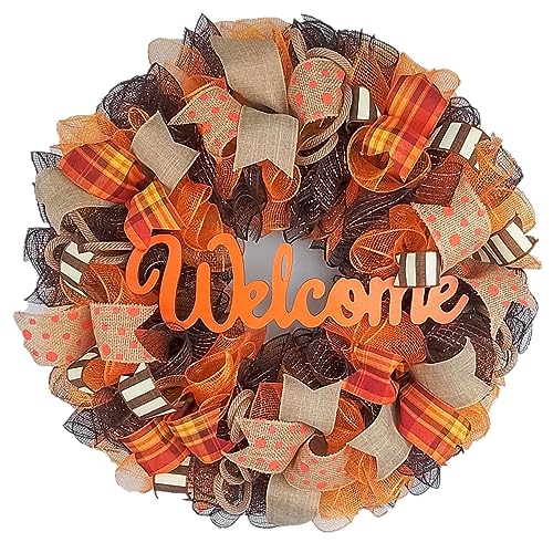 Fall Wreath Front Door Decor Orange Welcome Wreath