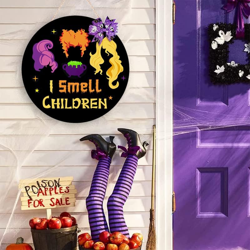 Halloween Wreath Hocus Pocus Door Sign Wooden Bow Decor