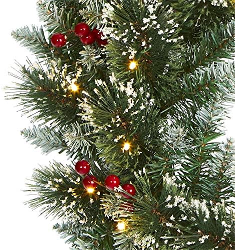 Nearly Natural 24-Inch Frosted Wreath with LED Lights and Berries