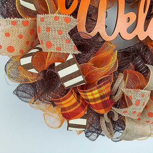 Fall Wreath Front Door Decor Orange Welcome Wreath