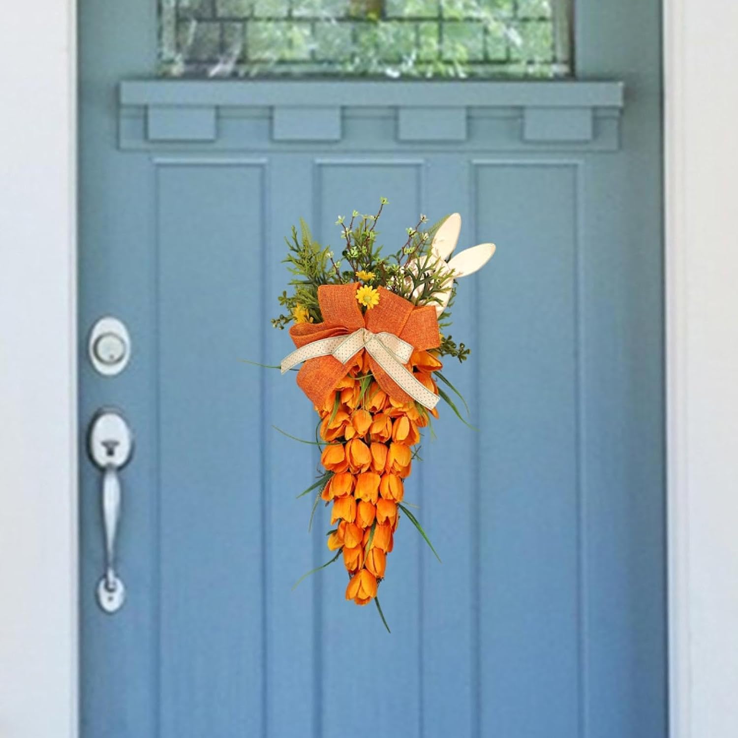 Tulip Carrot Easter Wreath Hanging Ornament with Bunny