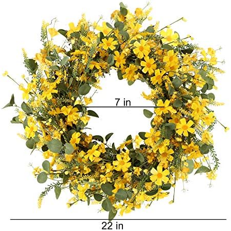 JFLORU 22 Inch Yellow Daisy Spring Wreath for Front Door