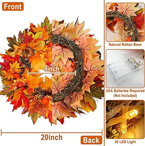 20 Inch Fall Wreath with LED Lights and Timer