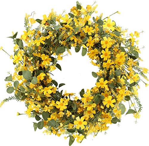 JFLORU 22 Inch Yellow Daisy Spring Wreath for Front Door