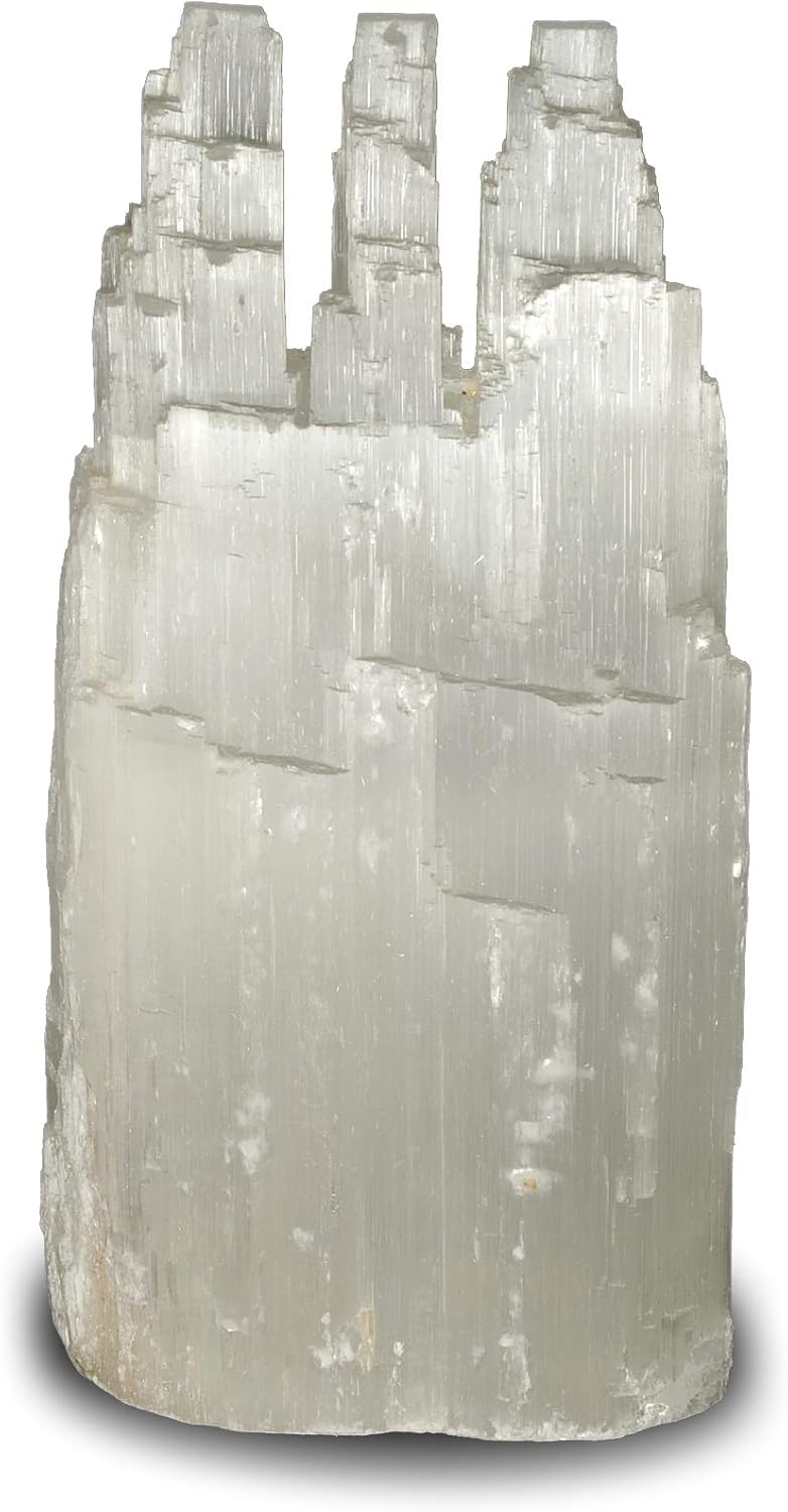 Natural White Selenite Triple Skyscraper Lamp with Dimmer Switch and 15 Watt Bulb