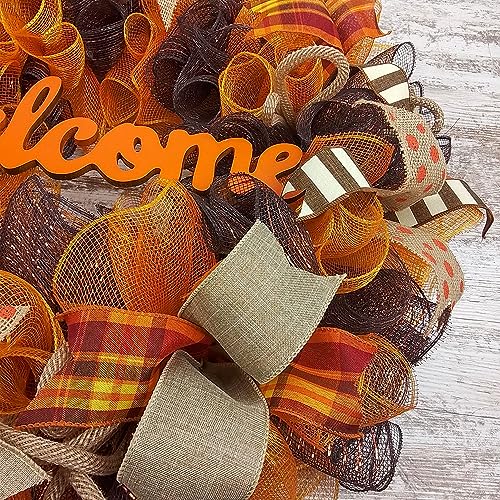 Fall Wreath Front Door Decor Orange Welcome Wreath