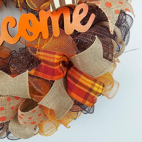 Fall Wreath Front Door Decor Orange Welcome Wreath