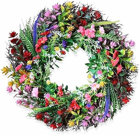 Artificial Spring Wreath with Lavender and Daisy 18 Inches