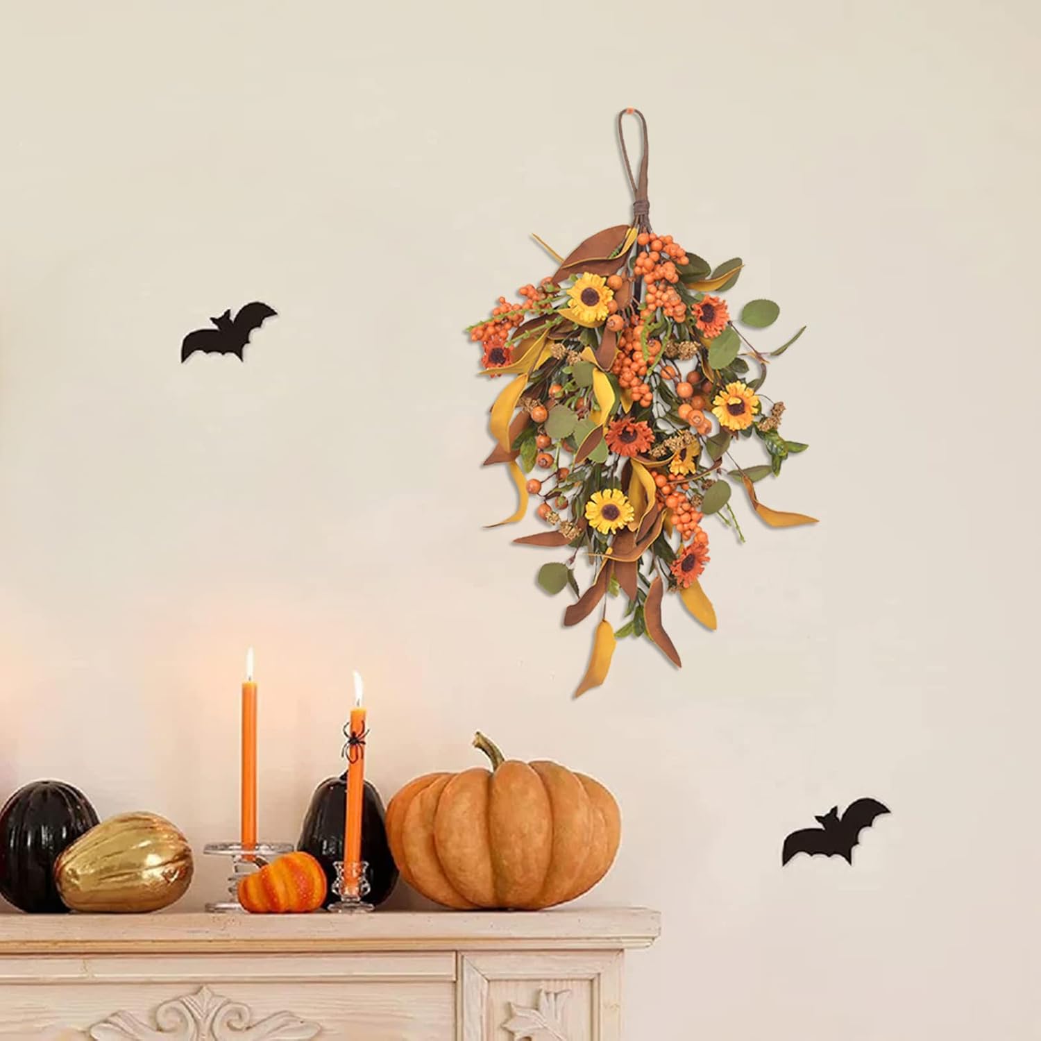 BEIJIALY Artificial Fall Wreath 175 Inch Autumn Decor