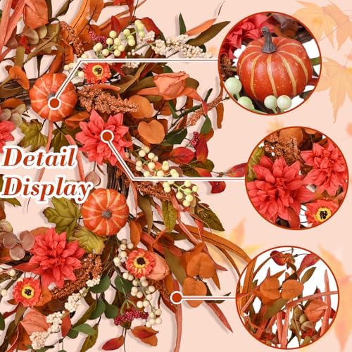 Montekin 24 Inch Fall Wreath with Mixed Leaves and Wildflowers