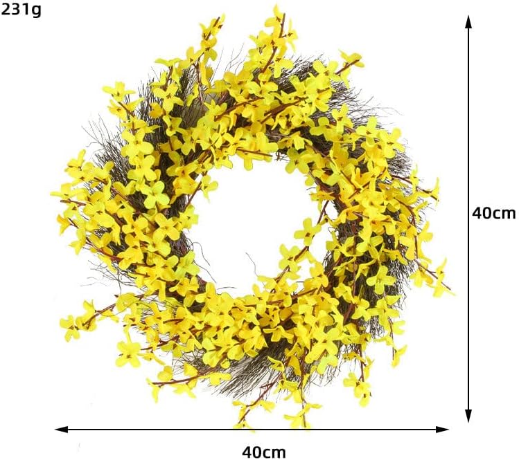 16 Inch Yellow Forsythia Door Wreath on Grapevine