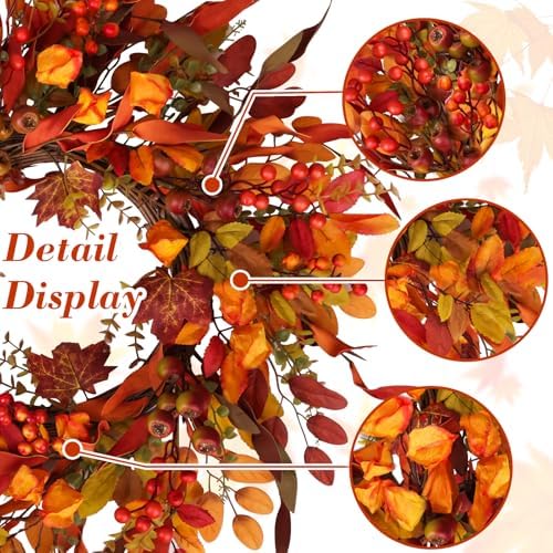 24 Inch Artificial Berry Wreath for Fall Holiday Decor