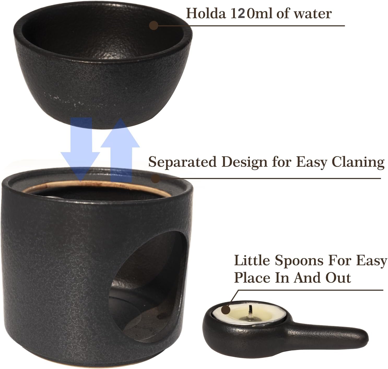 Ceramic Wax Burner with Removable Bowl and Tealight Holder