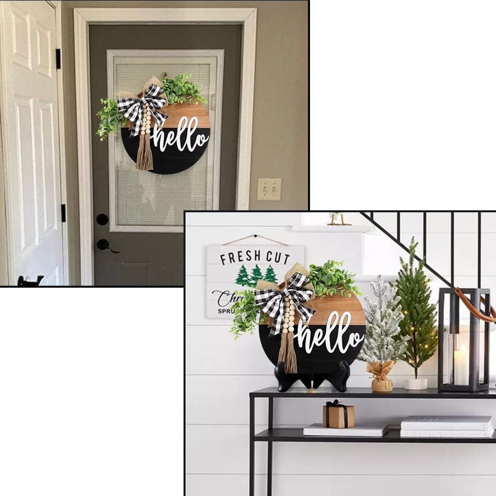 S_SSOY Hello Door Wreath 13 Inch Black Brown