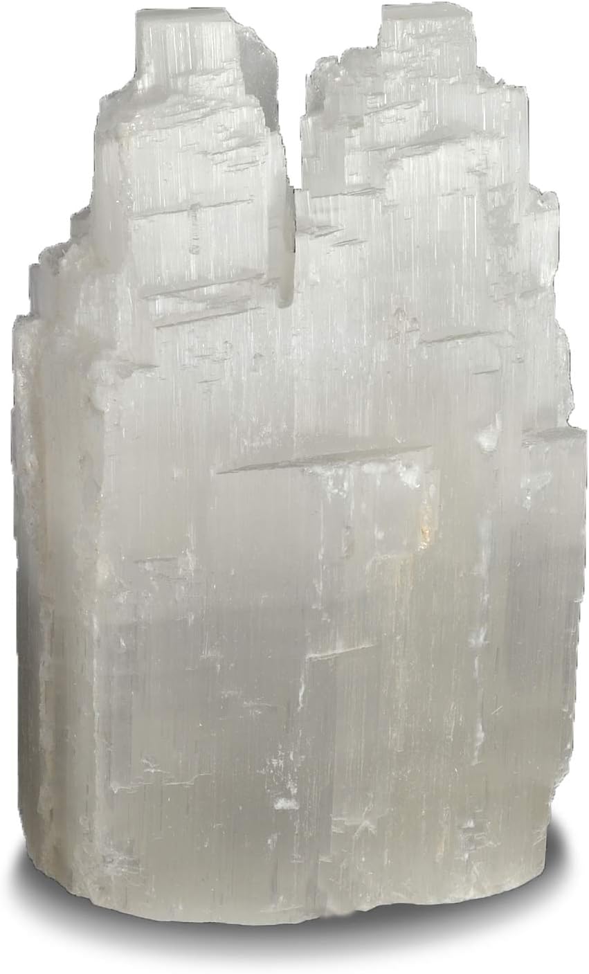 2 Pieces Selenite Double Skyscraper Hand Carved Lamp with Dimmer Switch and Bulb