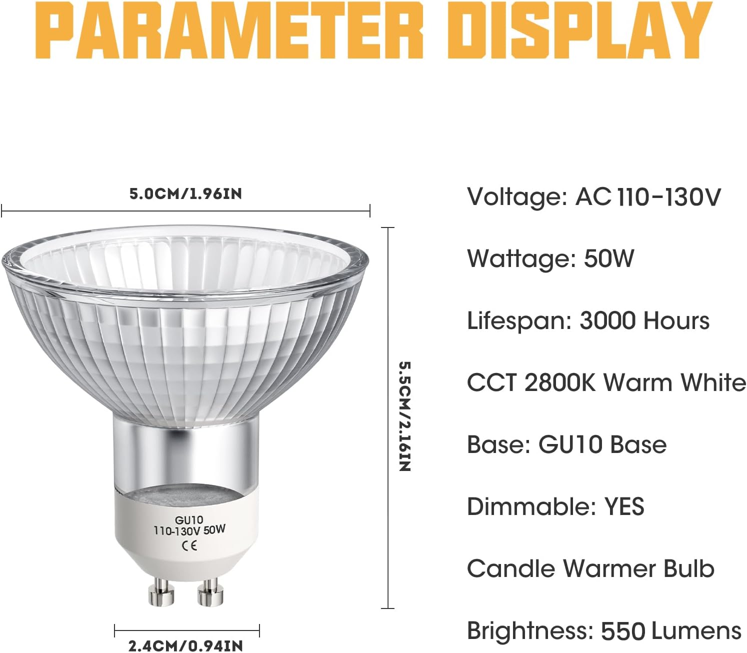 Mlogiroa 50W 110V GU10 LED Candle Warmer Bulbs 6-Pack