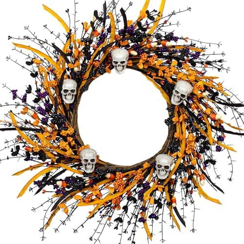 Spooky Halloween Wreath with Skulls and Berries