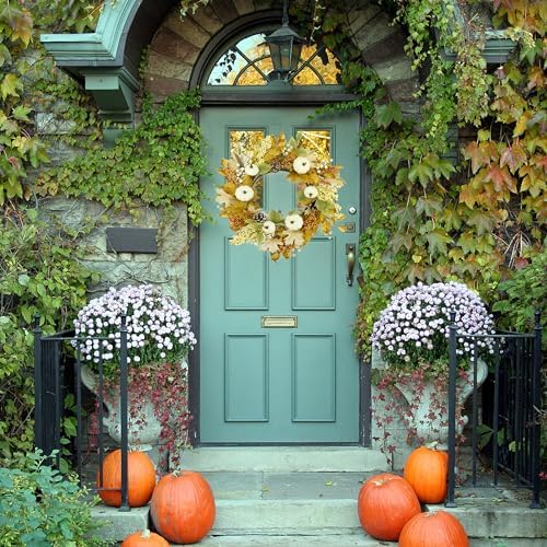 22 Artificial Fall Wreath with Pumpkin and Maple Leaves