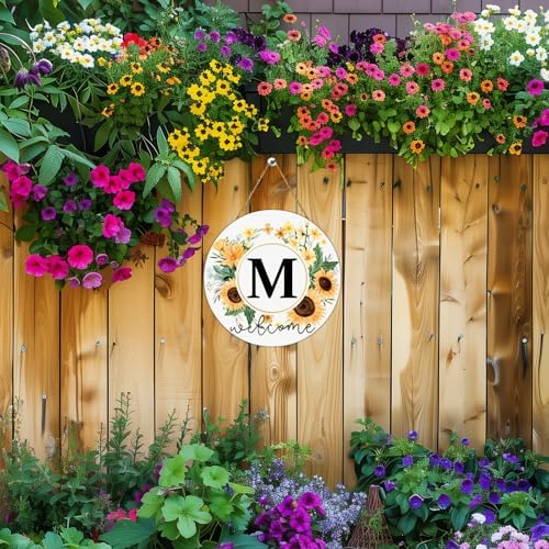 Sunflower Monogram Letter M Wreath for Front Door