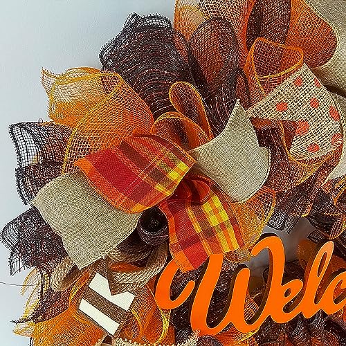 Fall Wreath Front Door Decor Orange Welcome Wreath