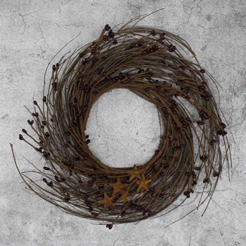 Primitives Rustic Wreath with Barn Stars 12 Inch Burgundy