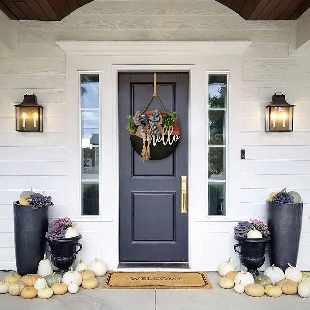 S_SSOY Hello Door Wreath 13 Inch Black Brown
