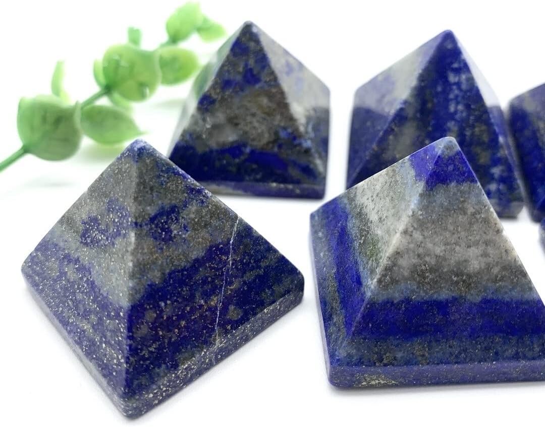 Natural Lapis Lazuli and Quartz Crystal Pyramid Reiki Tower