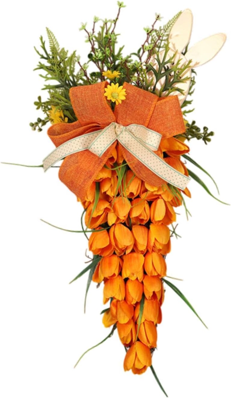 Tulip Carrot Easter Wreath Hanging Ornament with Bunny