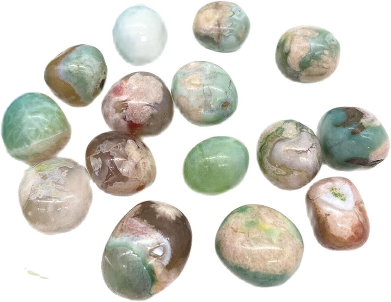 YEAHSO 1pc Natural Green Sakura Agate Tumbled Stone Home Decor