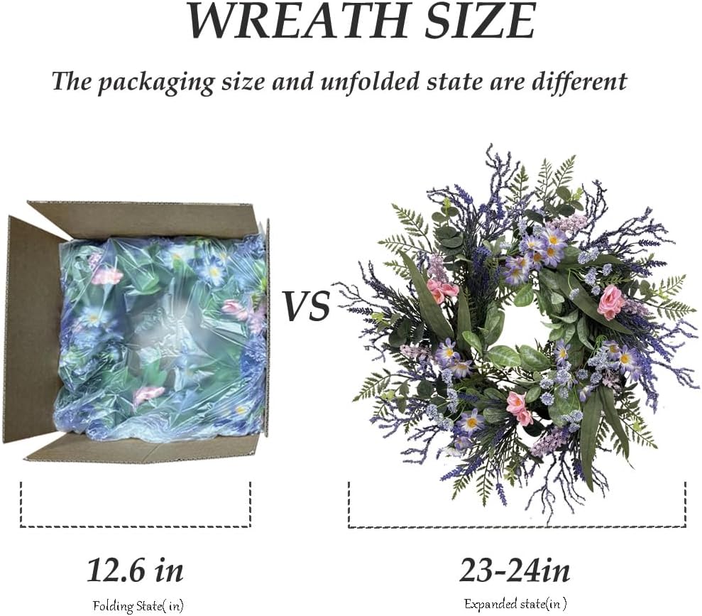 24 Inch Purple Front Door Wreath with Eucalyptus and Lavender