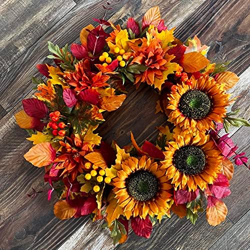 20 Inch Sunflower Wreath Fall Door Decor