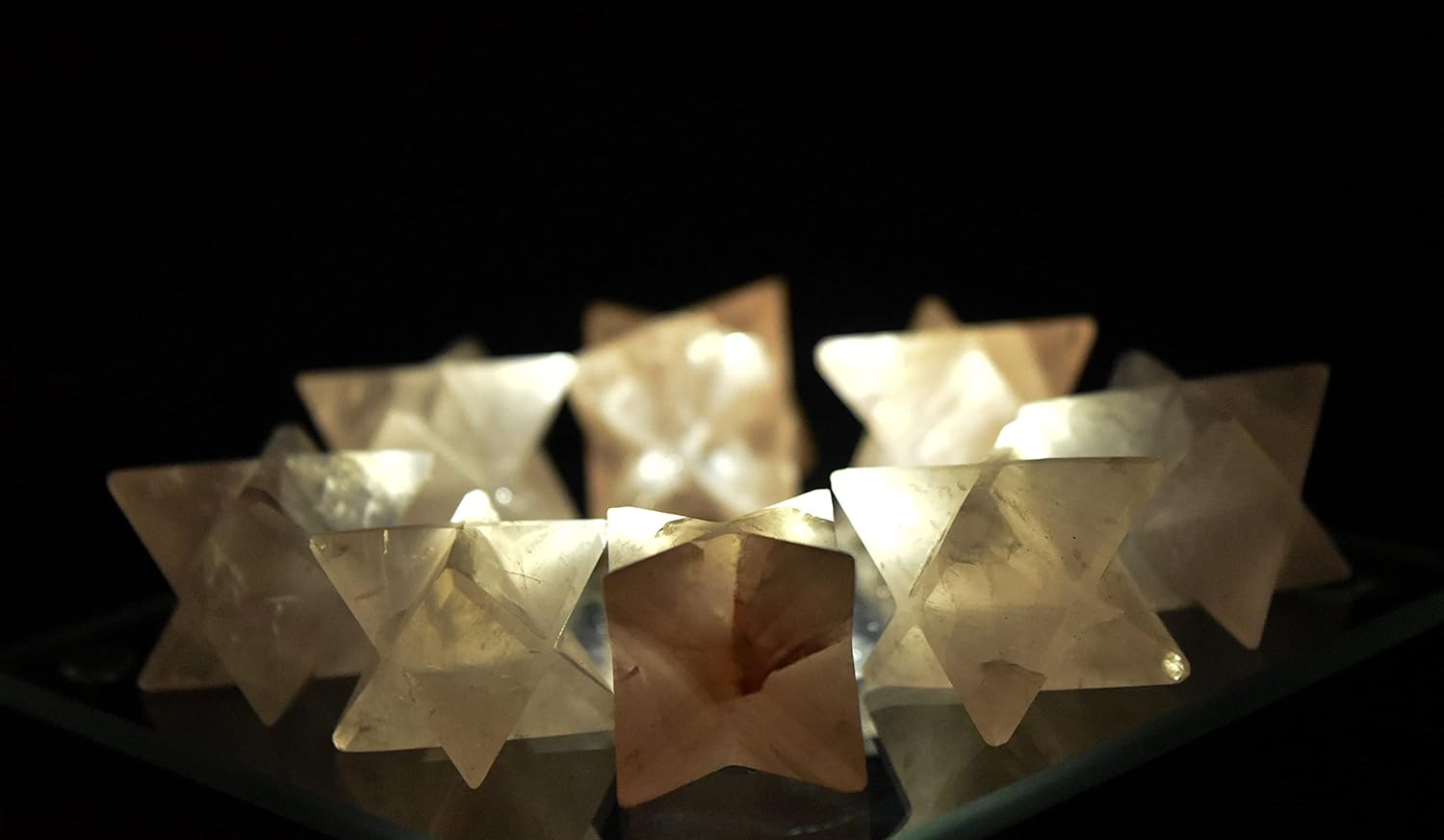 10PCS 32mm Rose Pink Quartz Merkaba Stars Decor