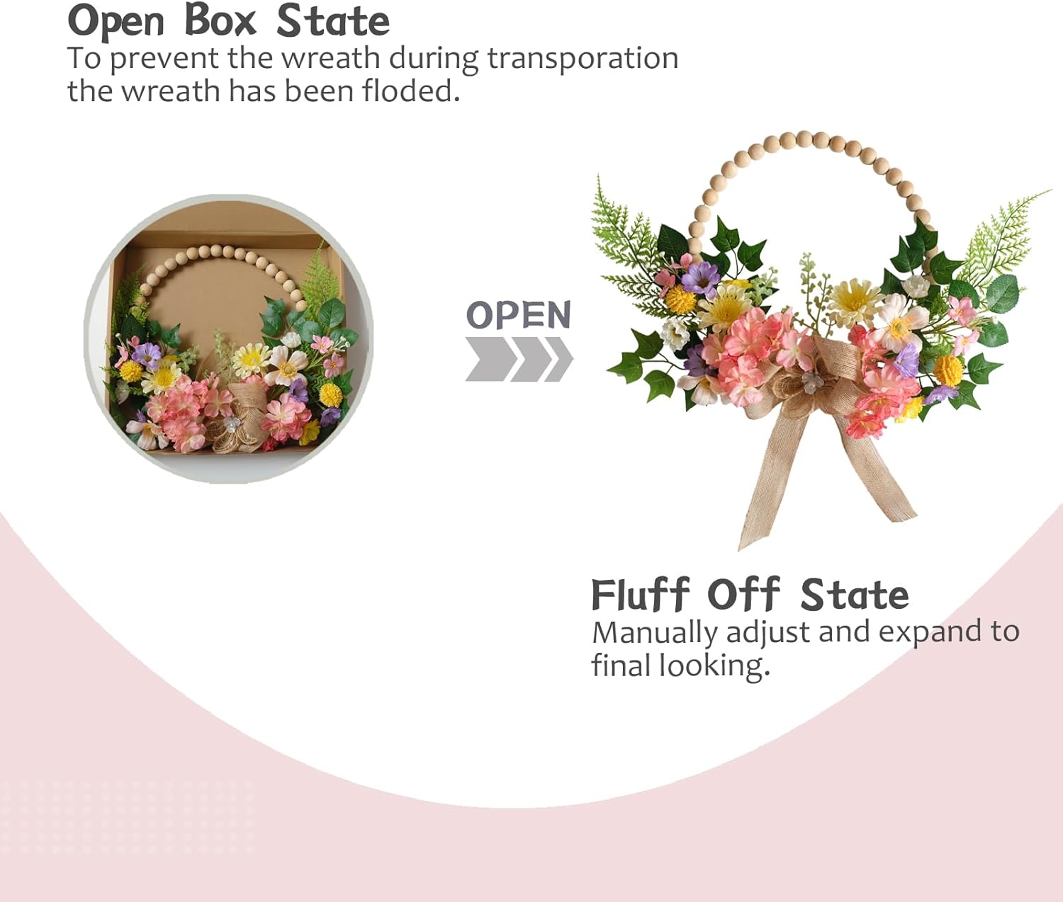 TEMPUS 16 Inch Artificial Spring Wreath with Flower Bow