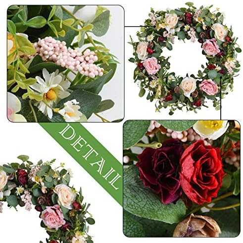 WANNA-CUL 24 Inch Spring Rose Wreath for Front Door