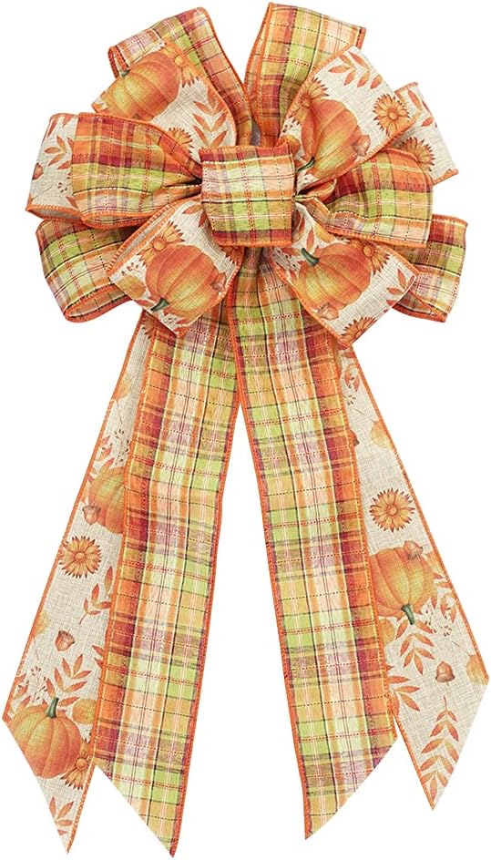 ABTOLS Large Fall Pumpkin Bow Wreath Decoration