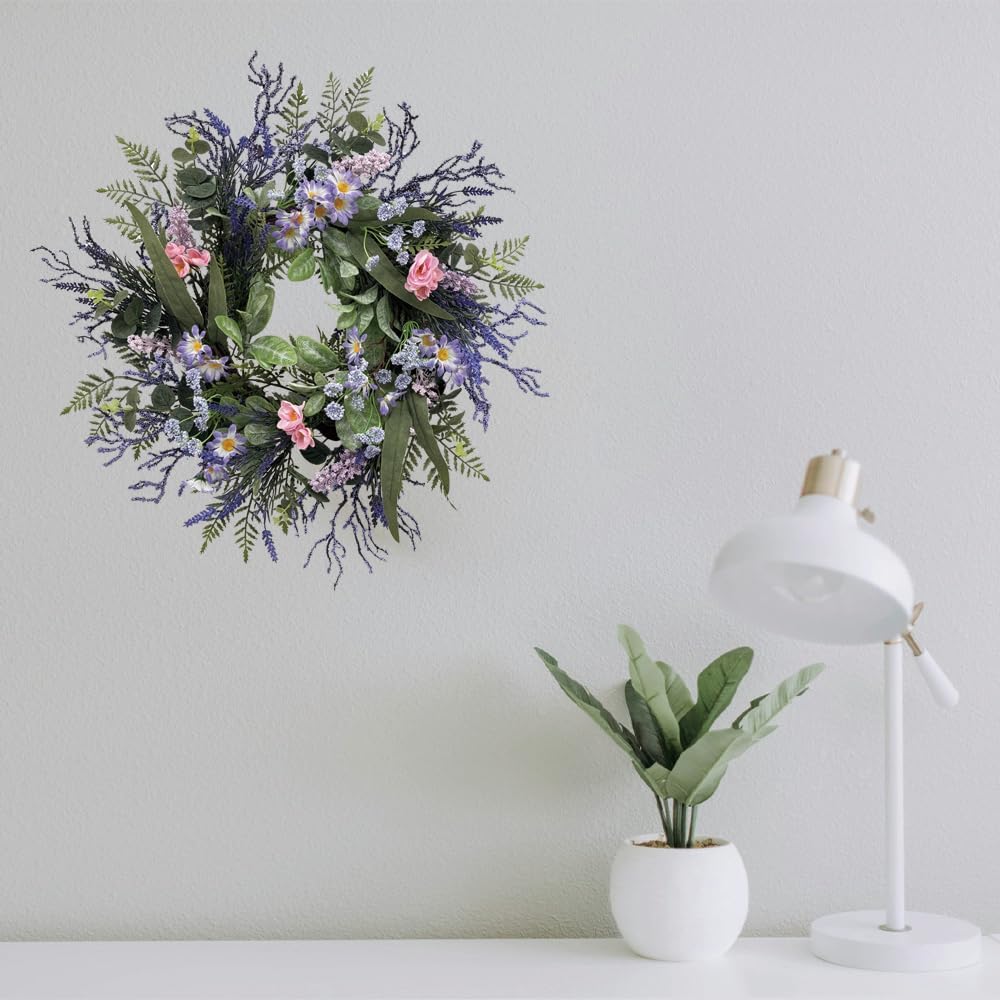 24 Inch Purple Front Door Wreath with Eucalyptus and Lavender