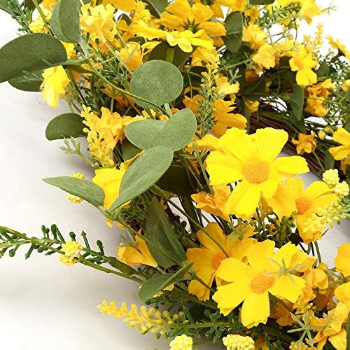 JFLORU 22 Inch Yellow Daisy Spring Wreath for Front Door