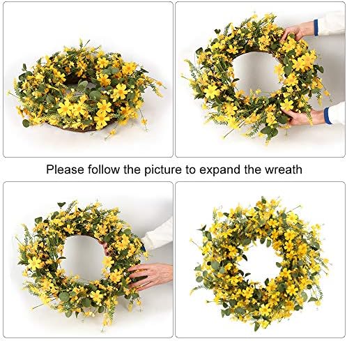 JFLORU 22 Inch Yellow Daisy Spring Wreath for Front Door