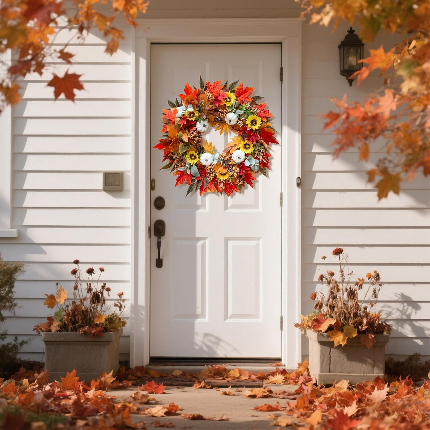 Pinkpuii 24 Inch Fall Wreath for Front Door
