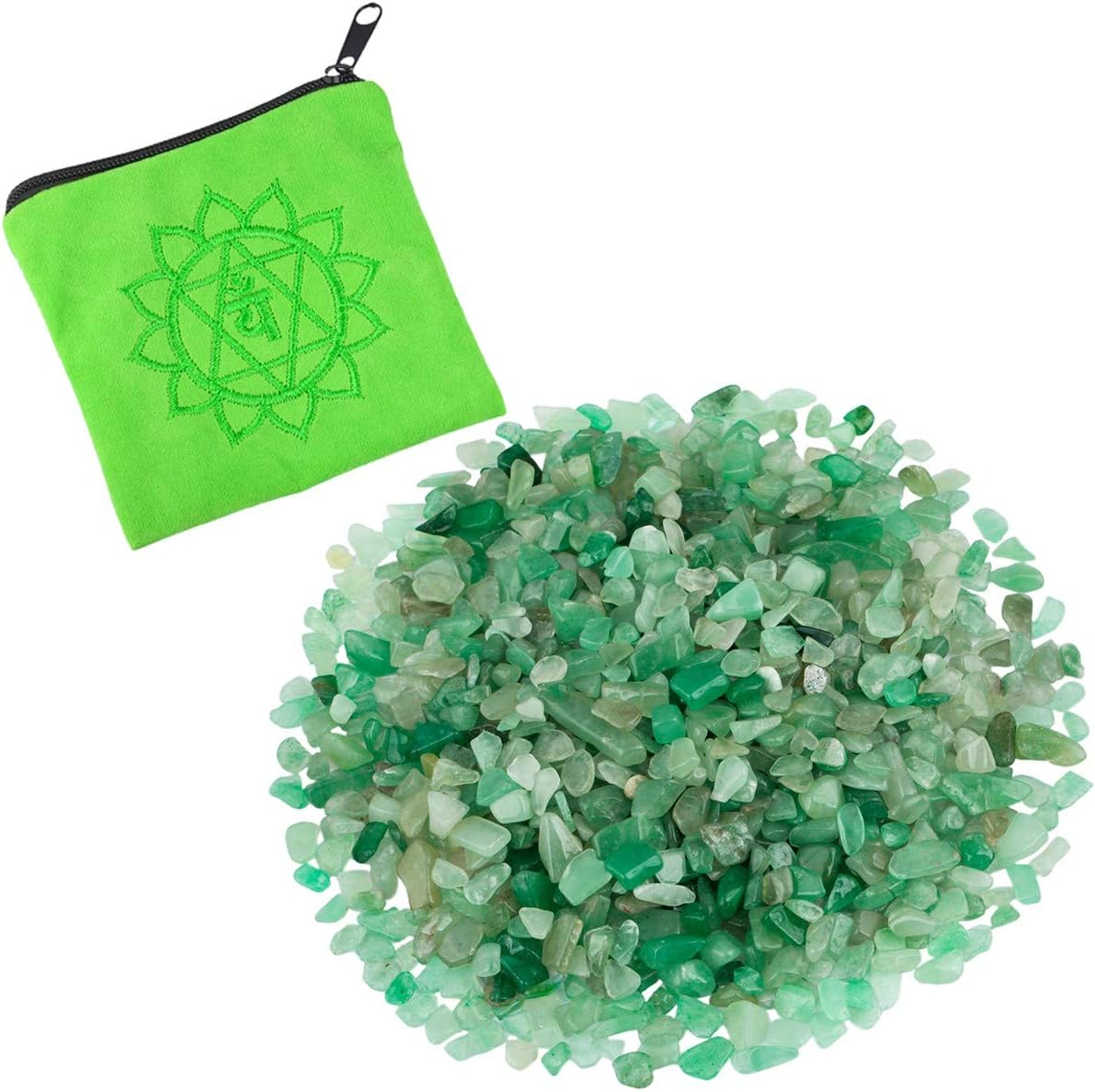 Rockcloud Green Aventurine Tumbled Stones with Chakra Bag