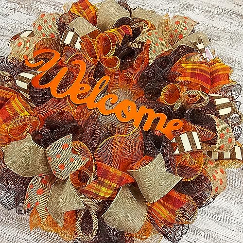 Fall Wreath Front Door Decor Orange Welcome Wreath