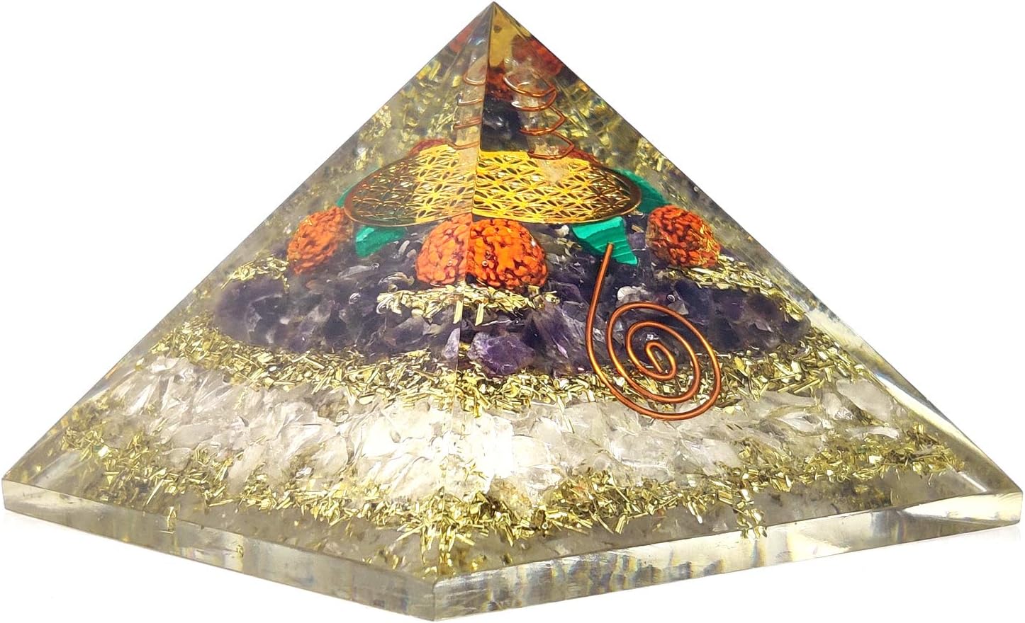 OrgoniteShop Geometric Pyramid with Amethyst and Quartz Stones